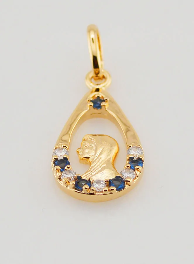 Maria Anhänger Tropfen - Strass Diamant Saphir Goldplattiert (pic 2)