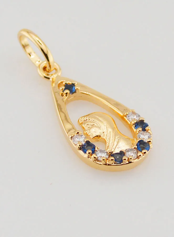 Maria Anhänger Tropfen - Strass Diamant Saphir Goldplattiert (pic 3)