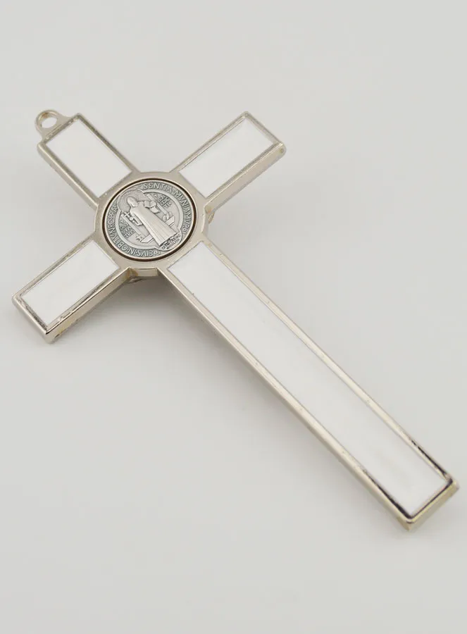 Benediktuskreuz Kruzifix - Metall Weiss (pic 4)
