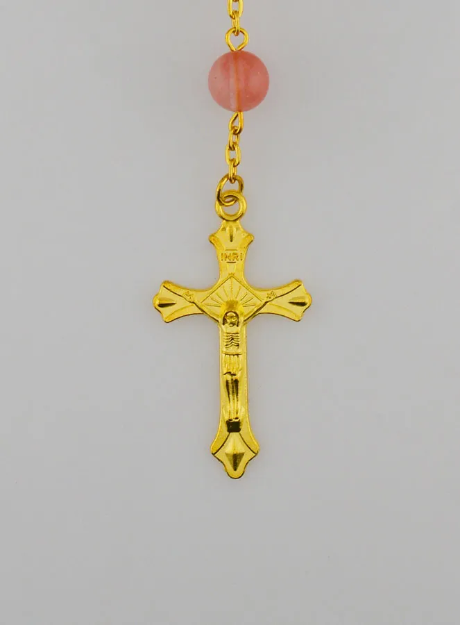 Rosenkranz Rosa Perlen und Vergoldete Kette (pic 3)