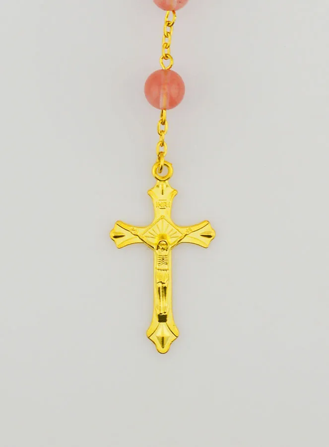 Rosenkranz Modeschmuck Rosenquarz an Kette Goldplattiert (pic 3)