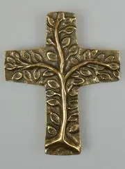 Bronzekreuz handgefertigt - Baum des Lebens - 9 cm