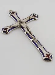 Kruzifix Kreuz Metall Glasmalerei Silberfarben - 13cm