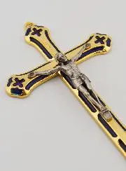 Kruzifix Kreuz Metall Glasmalerei Goldfarben - 13cm