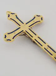Kruzifix Kreuz Metall Glasmalerei Goldfarben - 13cm