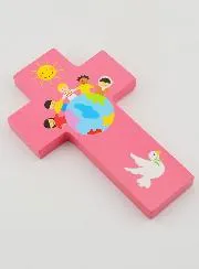 Kinderkreuz aus Holz Kinder der Welt Rosa