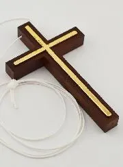 Kommunionkreuz Holz mit Metallauflage Goldfarben - 10 cm