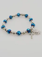 Zehnerrosenkranz Armband Kristallperlen Blau und Strass Silberperlen