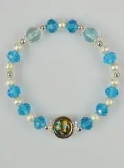 Armband Blaue Glas-Perlen und Medaille von Lourdes