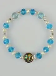 Armband Blaue Glas-Perlen und Medaille von Lourdes
