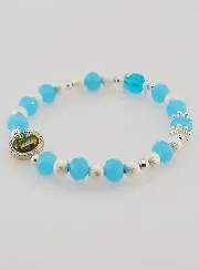 Armband Blaue Glas-Perlen und Medaille von Lourdes