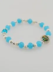 Armband Blaue Glas-Perlen und Medaille von Lourdes