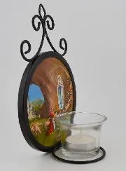 Kerzenhalter Maria von Lourdes und Basilika 18cm