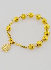 Zehnerrosenkranz Armband von Lourdes mit Gold-Perlen 19cm