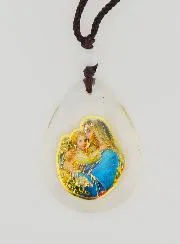 Medaille Glas Tropfen Maria mit dem Kinde 35 mm - mit Band