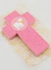 Kinderkreuz Holz Lamm Rose 12cm