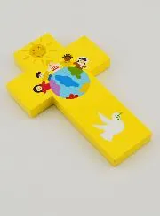 Handbemaltes Holzkreuz Kinder der Welt Gelb 12cm