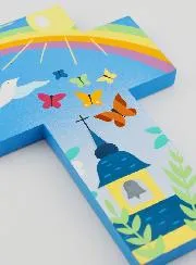 Handbemaltes Kinderkreuz Gottes Welt Vereint 14cm
