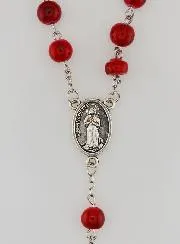 Rosenkranz Modeschmuck von Lourdes Rote Schmuckstein-Perlen 8mm