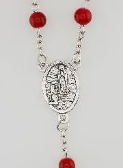 Aktueller Rosenkranz von Lourdes Modeschmuck Perlmutt Rot 60cm