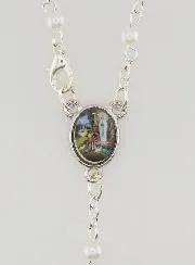 Lourdes-Rosenkranz Perlmutt Weiss mit Verschluss