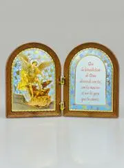 Diptychon Ikone Heiliger Michael mit Segensgebet aus Holz