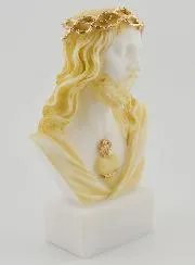 Figur Büste aus Alabaster Herz Jesu mit Dornenkrone - 14cm
