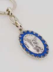 Schlüsselanhänger Hl Erzengel Michael - Metall Blau Emalliert - 4 cm