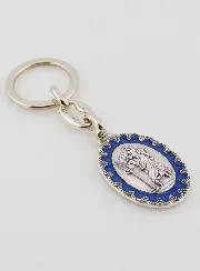 Schlüsselanhänger Heiliger Christophorus Metall Blau Emailliert - 4 cm