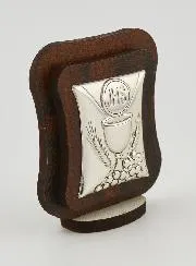 Ikone Eucharistie Silber auf Holz - Erstkommunion