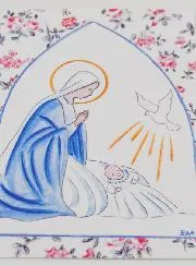 Karte zur Taufe - Heilige Maria und Taube
