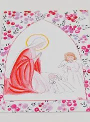 Taufkarte Maria und Schutzengel - Pink