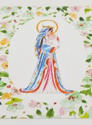Karte zur Taufe heilige Maria Gekrönt mit Lilie - Grün