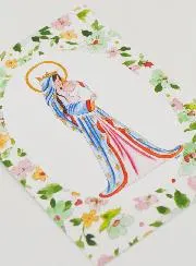 Karte zur Taufe heilige Maria Gekrönt mit Lilie - Grün