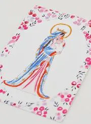 Karte zur Taufe - Maria Gekrönt mit Lilie - Pink