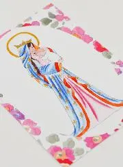 Karte zur Taufe Gekrönte Maria mit Lilie - Rosa Blumen