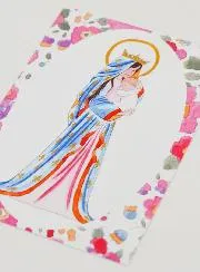 Karte zur Taufe Gekrönte Maria mit Lilie - Rosa Blumen