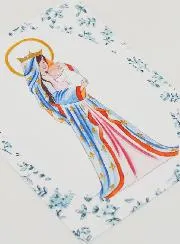 Karte zur Taufe heilige Maria Gekrönt mit Lilie - Blaue Rosen