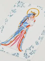 Karte zur Taufe heilige Maria Gekrönt mit Lilie - Blaue Rosen