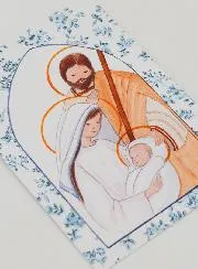 Karte zur Taufe Die Heilige Familie - Blaue Rosen