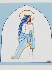 Taufkarte Gekrönte Maria mit dem Kind - Hellblau