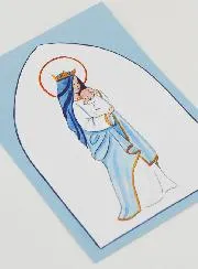 Taufkarte Gekrönte Maria mit dem Kind - Hellblau