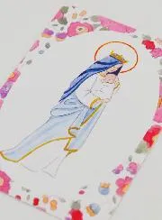 Taufkarte Gekrönte Maria mit Jesus Kind - Rosa Blumen