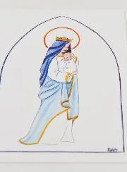 Taufkarte heilige Maria Gekrönt mit dem Kind - Weiss