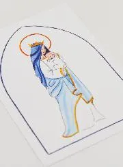 Taufkarte heilige Maria Gekrönt mit dem Kind - Weiss