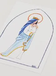 Taufkarte heilige Maria Gekrönt mit dem Kind - Weiss