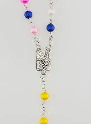 Rosenkranz Farbige Perle Gekettelt Silberfarben - 60 cm
