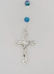 Lourdes Rosenkranz Rot Blaue Perlen - 60 cm