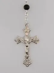 Rosenkranz Kette Modeschmuck Schwarze Kristall-Perlen von Lourdes - 50 cm