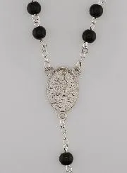 Rosenkranz Kette Modeschmuck Schwarze Kristall-Perlen von Lourdes - 50 cm